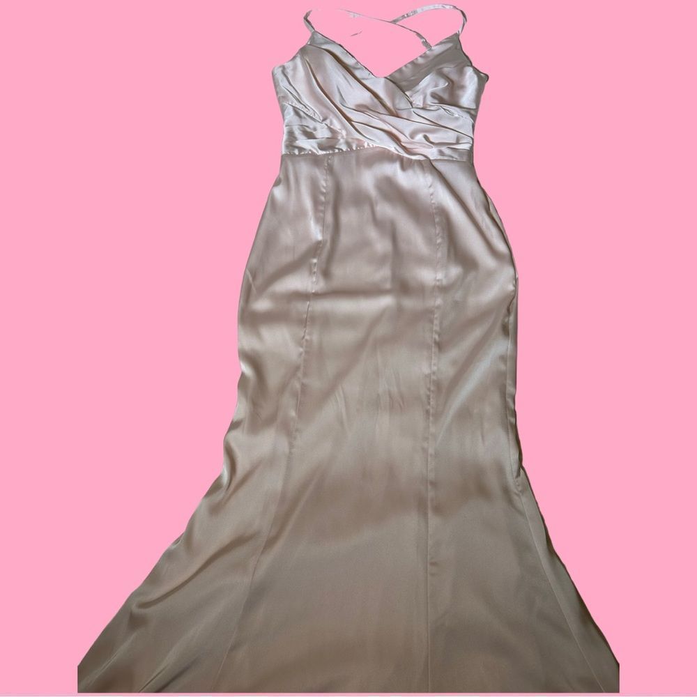 HUSH women's dress maxi mermaid gown light pink satin vneck spaghetti strap sz 4